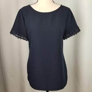 Ann Taylor Women Navy Embroidered Sleeve  Blouse - Size Small